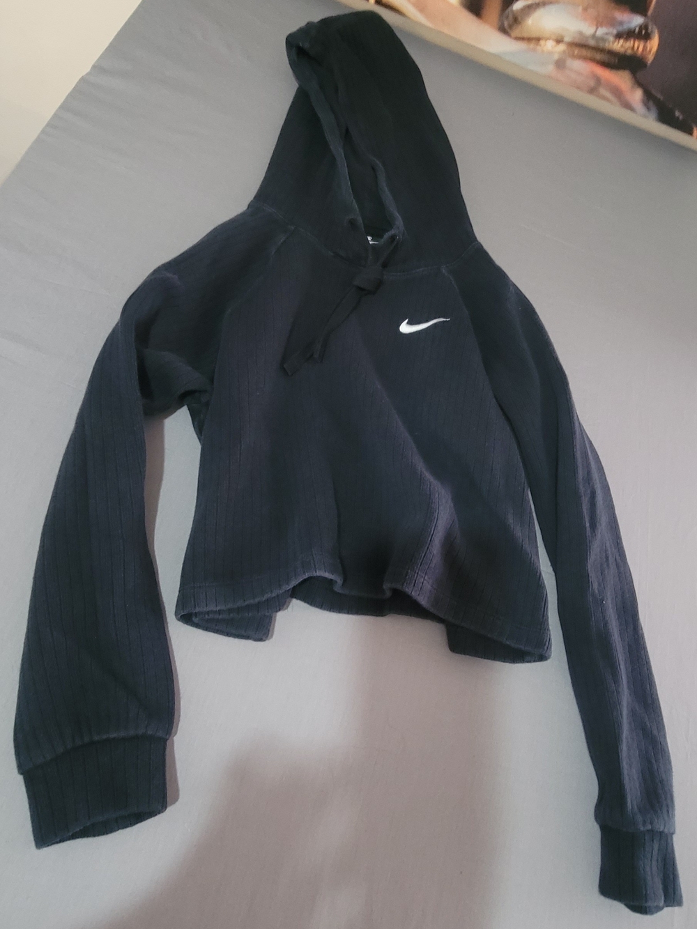 Nike Black Cropped Hooded Sweatshirt with White Swoosh